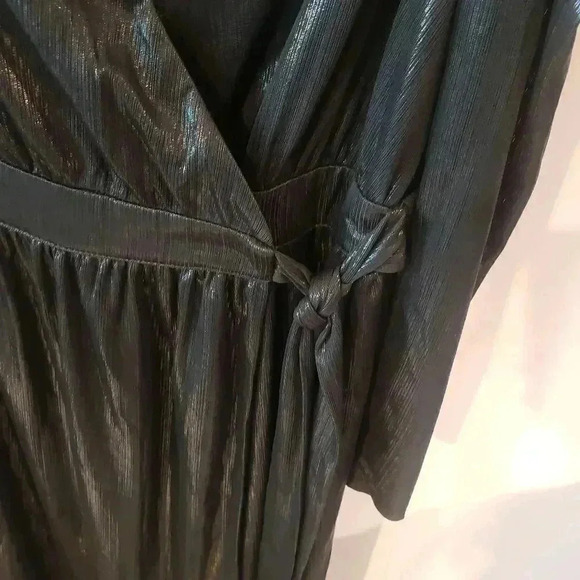 Lulus Dream Big Metallic Black Puff Sleeve Fringe Wrap Dress - Picture 5 of 8